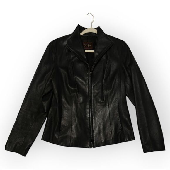 Cole Haan Lamb Skin Black Leather Jacket size 10 - Picture 6 of 13